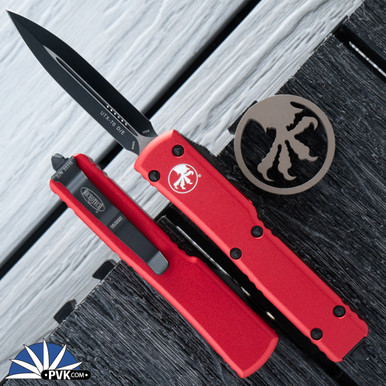 Microtech UTX-70 147-1RD Double Edge Black Blade, Red Handle - PVK