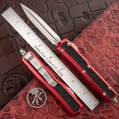 Microtech Makora 206-10RDS Double Edge Stonewash Blade, Red Handle