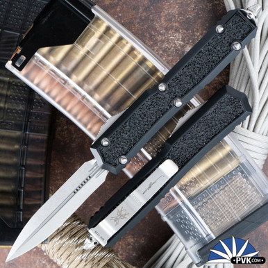 Microtech Makora 206-10S Double Edge Stonewash Blade, Black Handle