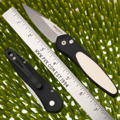Protech Newport Auto 3451 Stonewash, Black, Micarta Inlay, Tuxedo