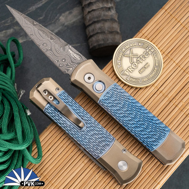Protech Custom Godson Auto Texas 2024 Chad Nichols Damascus Blade