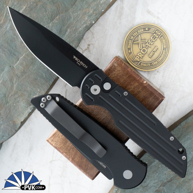 Protech TR-3 Black Magnacut Blade, Grooved Black Handle - PVK