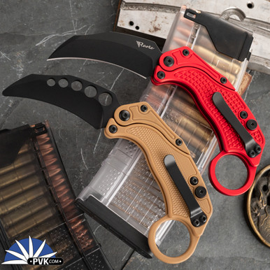 Reate EXO-K Gravity Karambit, PVD N690, Red Oxide Aluminum, Tan