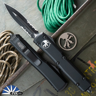 Microtech Ultratech 122-2T Double Edge Black Partial Serrated