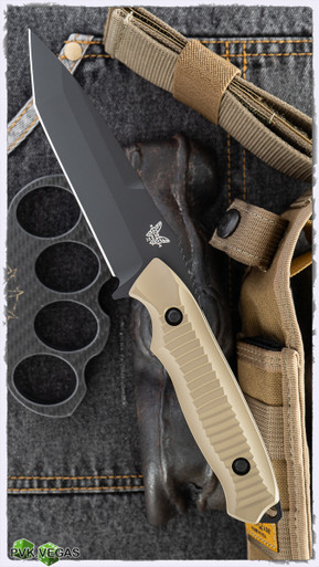 Benchmade Nimravus Tanto Fixed Blade, Black 154-CM, Desert Sand