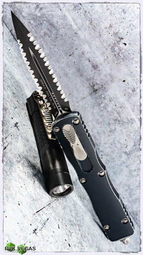 Microtech Dirac Delta 227-D3DBK Double Full Serrated Distressed