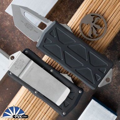 Microtech Exocet 158-10AP Tanto Apocalyptic Blade, Black Handle - PVK