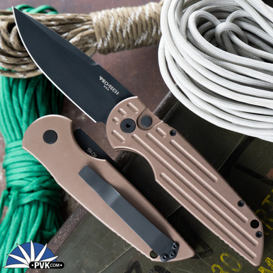 Protech TR-3 BT-FDE 154-CM Black Blade, FDE Brown Slotted Handle