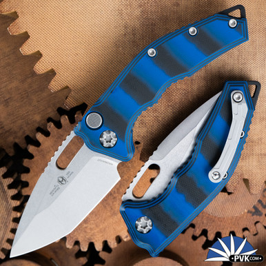 Heretic Knives Medusa Auto, Magnacut Tanto Stonewash Blade, Blue