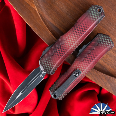 Microtech Cypher Gen 2 1242-1RDX51S Double Edge Black Blade, Red X
