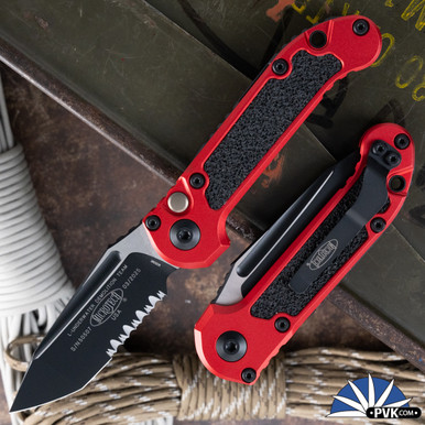 LUDT Gen 3 1136-2RD Tanto Black Partial Serrated Blade, Red Handle
