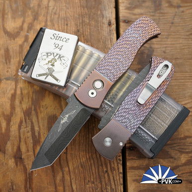 Protech Emerson Custom Auto 2025 Nichols Damascus Chisel Tanto