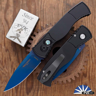 Protech TR-2 SB, Sapphire Blue Magnacut Blade, Black Aluminum