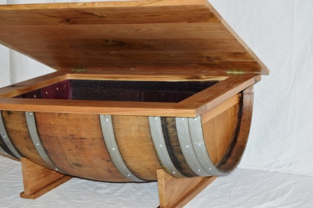 Wine Barrel Coffee Table with lift up top Custom Wine Barrel