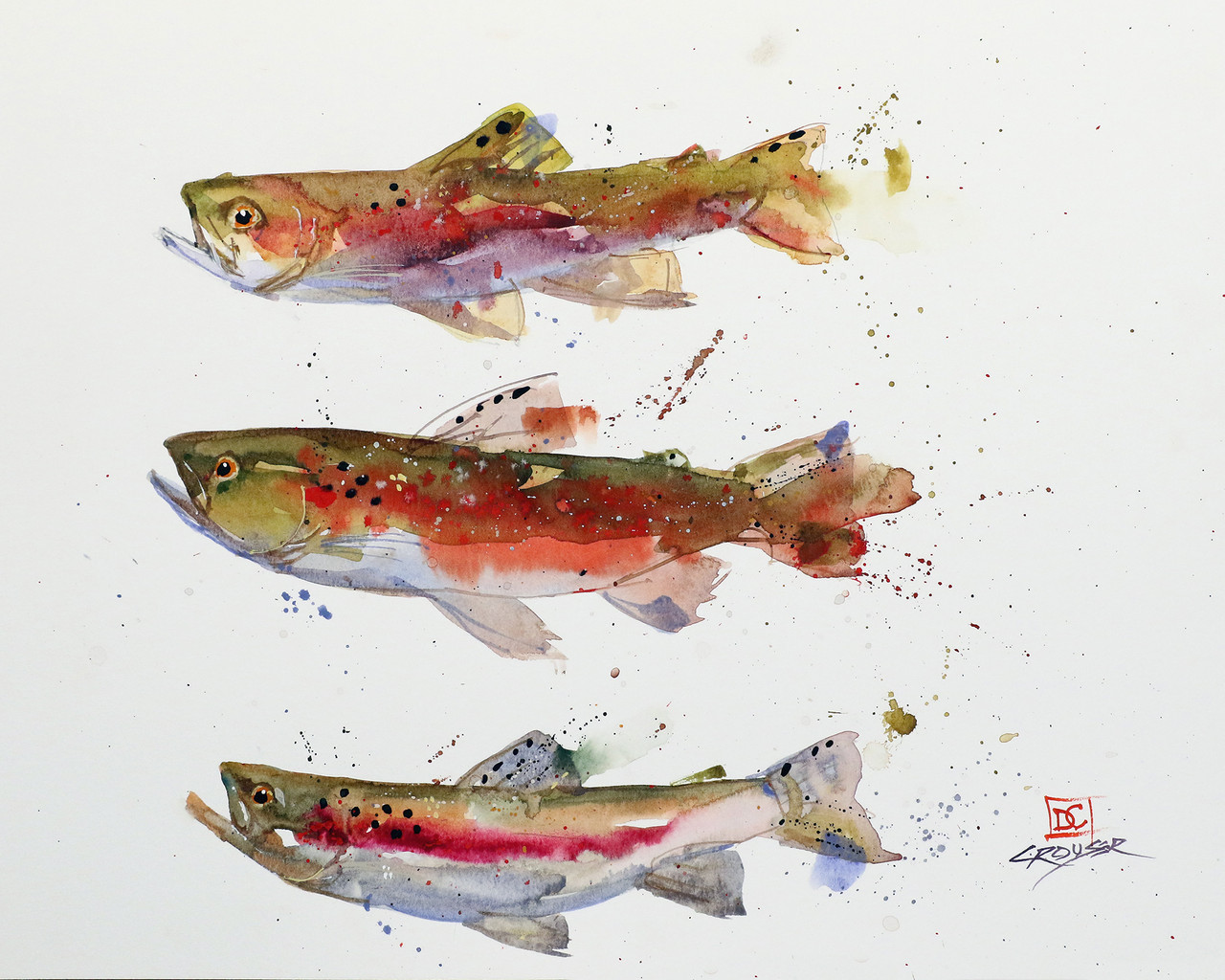 TROUT FISHING Watercolor Print by Dean Crouser 