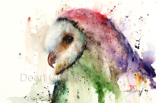 "BARNEY" limited edition signed and numbered barn owl bird print from an original watercolor painting by Dean Crouser. Edition limited to 400 prints.