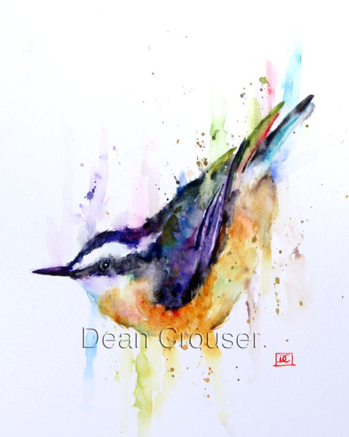 NUTHATCH signed and numbered limited edition bird print from an original watercolor painting by Dean Crouser. Edition limited to 400 prints.