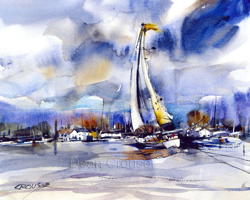 APRIL ON THE COLUMBIA signed and numbered limited edition sail boat from an original watercolor painting by Dean Crouser.