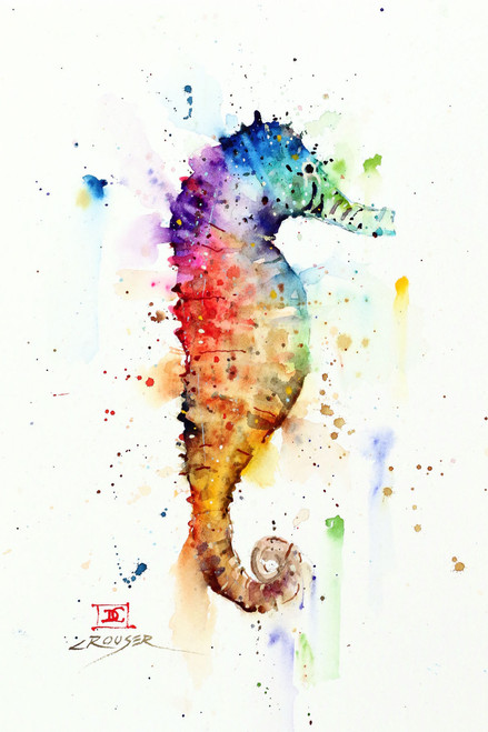 SEA HORSE signed and numbered print from an original watercolor painting by Dean Crouser.  Lots of color and movement in this one - painted in Dean's loose, colorful style. Edition limited to 400 prints. Be sure to check out Dean's other nature and marine animal watercolor paintings!