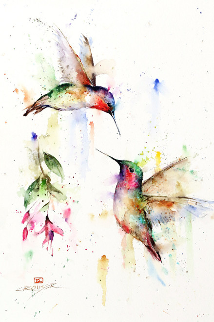 MEETING PLACE signed and numbered limited edition bird print from an original watercolor painting by Dean Crouser. This painting depicts two hummingbirds meeting at a fuchsia flower. Edition limited to 400 prints. Please check out Dean's other nature and wildlife watercolor paintings!