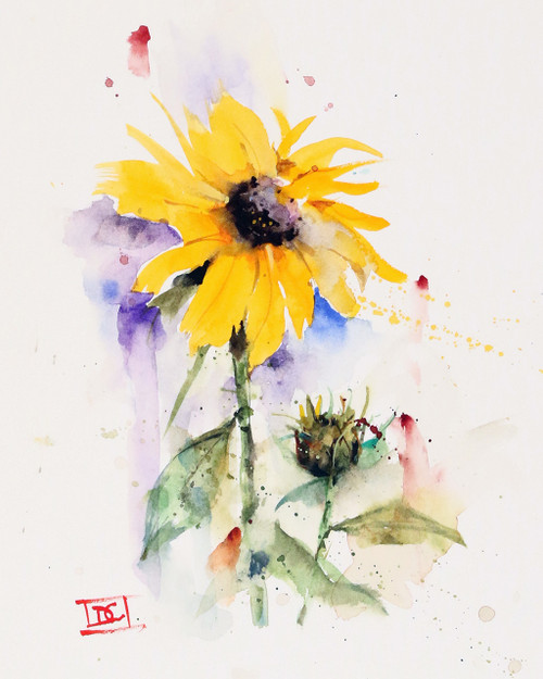 "SUNFLOWER & BUD" flower art from an original watercolor painting by Dean Crouser. Available in a variety of products including signed and numbered limited edition prints, ceramic tiles, greeting cards and more!