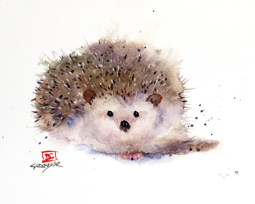 "HEDGEHOG" art from a watercolor painting by Dean Crouser. This image is available in a variety of products including limited edition signed and numbered prints, ceramic tiles and coasters, greeting cards and more.