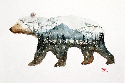 "FOREST BEAR" art from an original watercolor painting by Dean Crouser. Available in a variety of products including signed and numbered limited edition prints, ceramic tiles and coasters, greeting cards and more.