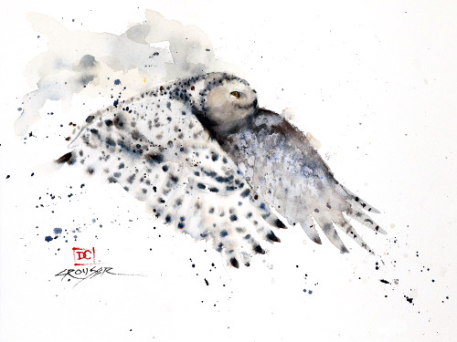'SNOWY APPROACH' wildlife bird art from an original watercolor painting by Dean Crouser. Available as limited edition signed and numbered prints, ceramic tiles, cards and more.