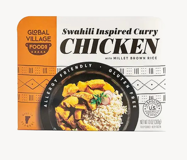 DINNER, SWAHILI CURRY CHICKEN with MILLET-BROWN RICE, Global Village Cuisine, 11.5 oz