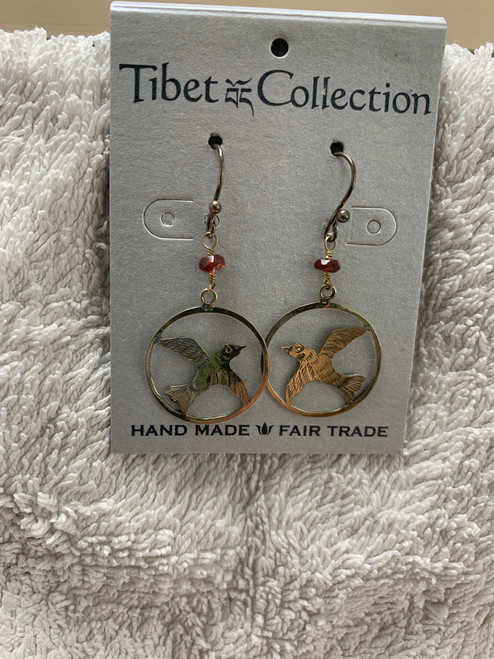 EARRINGS, Circle with Bird, Tibet Collection
