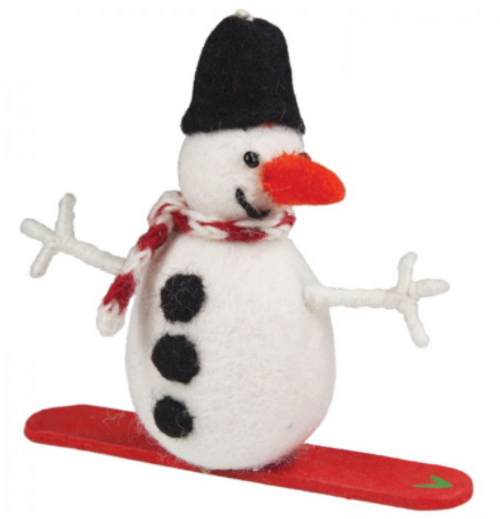 FELT FIGURE - SNOWBOARD SNOWMAN, Tibet Collection