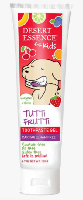 TOOTHPASTE, TUTTI FRUTTI GEL FOR KIDS, Desert Essence - 4.7 oz tube