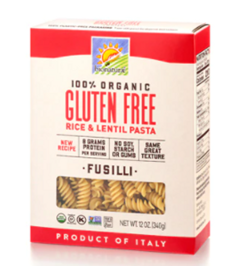 PASTA, FUSILLI - RICE & LENTIL - Gluten-Free, Organic Bionaturae - 12 oz Compostable Box