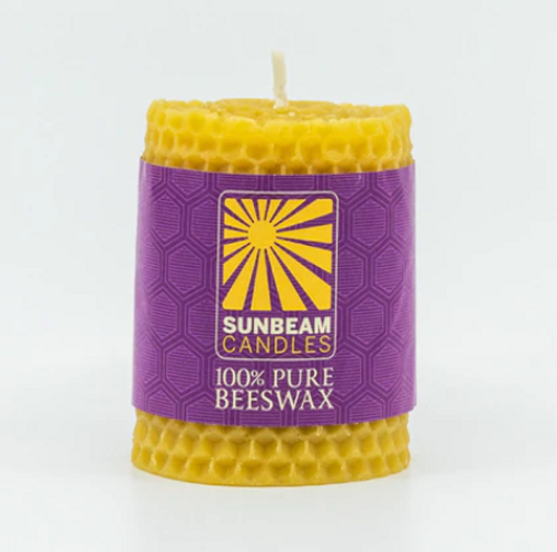 CANDLE, BEESWAX HONEYCOMB PILLAR, Sunbeam Candles,  2" x 3"