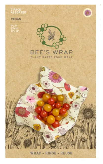 FOOD WRAP, VEGAN WAX, REUSABLE, Local Bee's Wrap - 3 Pack Assorted