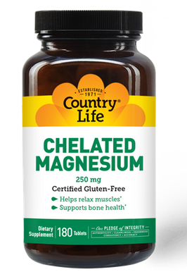 MAGNESIUM, CHELATED, 250 mg, Country Life - 180 tab