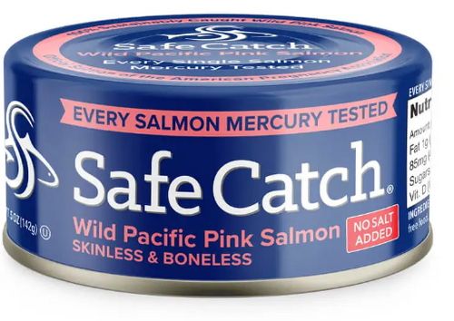 SALMON, WILD PACIFIC PINK SALMON,  No Salt Added, Safe Catch - 5 oz can