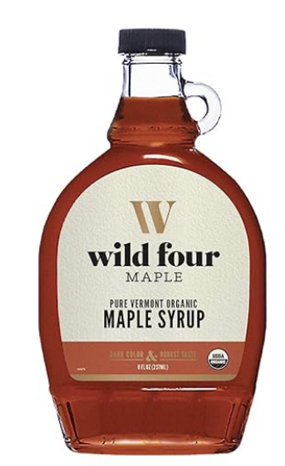 MAPLE SYRUP,  DARK, Pure Organic, Wild Four Vermont,  -8 fl oz Glass Jar