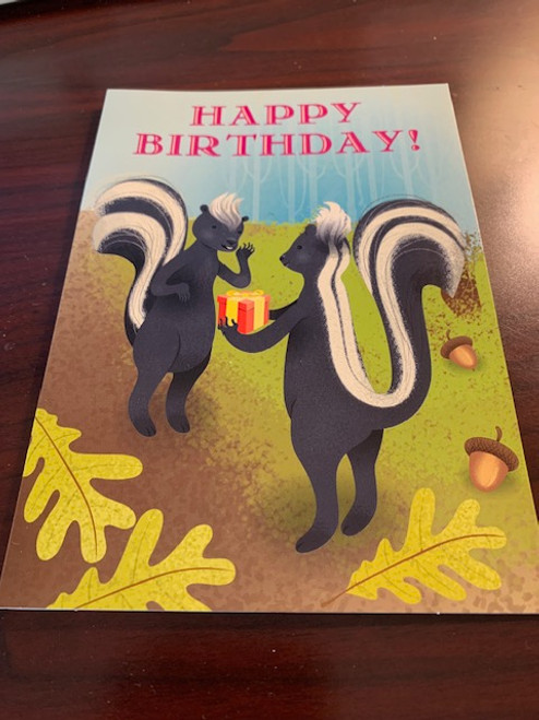 BIRTHDAY Card, skunks w/ gift, eeboo *SALE* reg 2.95