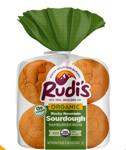 BREAD, HAMBURGER BUNS, ORGANIC SOURDOUGH, Rudi's - 8 count (18 )