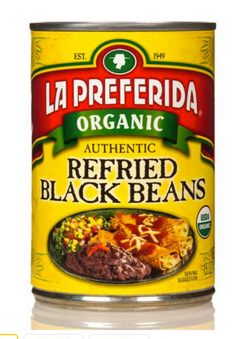 REFRIED BLACK BEANS, ORGANIC, La Preferida - 15 oz can