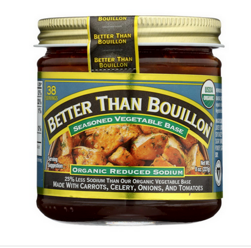 BOUILLON BASE, VEGETABLE ORGANIC, Reduced Salt, Better than BouIllon - 8 oz glass