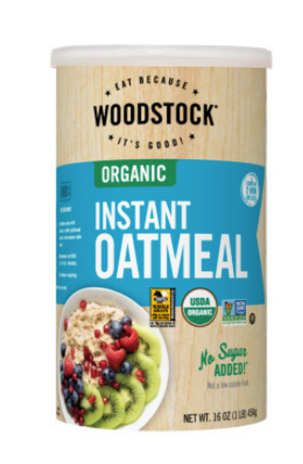 INSTANT OATMEAL, ORGANIC, 100% Oats, Woodstock - 16 oz