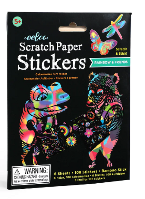 SCRATCH STICKERS, Rainbow & Friends, Eeboo,6 sheets