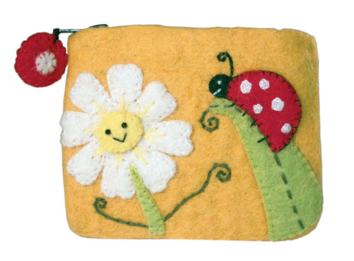 COIN PURSE: Felt Daisy Ladybug, Tibet Collection - Each