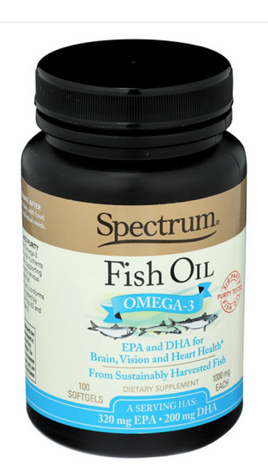 OMEGA 3 FISH OIL, 1000 mg, Spectrum Essentials - 100 soft gel capsules