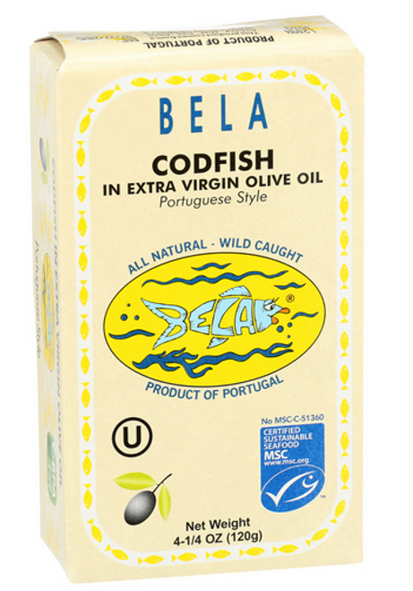 CODFISH in Extra Virgin Olive Oil, PORTUGUESE WILD CAUGHT, BELA - 4.25 oz can