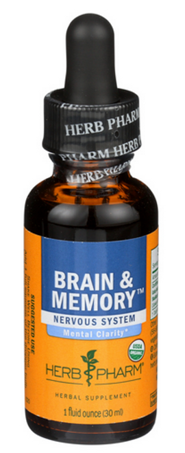 BRAIN & MEMORY (Mental Clarity), Organic Herbal Blend, Herb Pharm - 1 fl oz