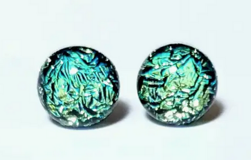 EARRINGS, SEAFOAM DICHROIC GLASS STUDS, Eclectic Woodchuck *SALE* Reg. $13.00