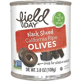 BLACK OLIVES, SLICED, RIPE, Field Day - 3.8 oz Can